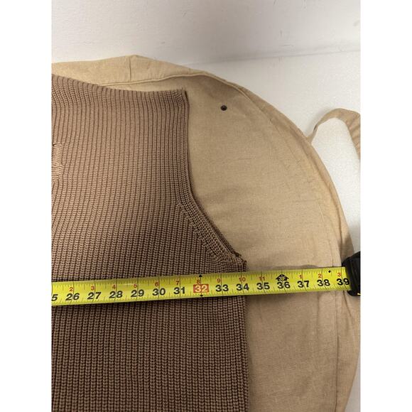 Monochrome Sweater Vest Womens Medium Brown Distressed Fringe Hem Knit Oversized - Picture 12 of 14